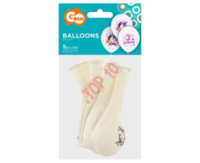 GZ-3JED BALONY 3 URODZINY, JEDNOROŻCE, 12