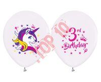 GZ-3JED BALONY 3 URODZINY, JEDNOROŻCE, 12" / 5SZT.