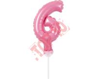 BC-5RO6 BALON FOLIOWY RÓŻOWY "CYFRA 6" 13 CM NA PATYCZKU