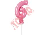 BC-5RO6 BALON FOLIOWY RÓŻOWY "CYFRA 6" 13 CM NA PATYCZKU