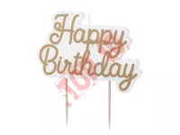 SCS-28-019 Świeczka urodzinowa Happy Birthday, zimny złoty, 7.5x10 cm