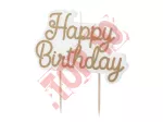 SCS-28-019 Świeczka urodzinowa Happy Birthday, zimny złoty, 7.5x10 cm