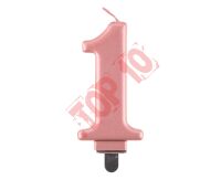 PF-SCRZ1 ŚWIECZKA B&C CYFERKA "1", METALIK RÓŻOWO-ZŁOTA, 8,0 cm