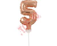 BC-5RZ5 BALON FOLIOWY RÓŻOWO-ZŁOTY "CYFRA 5" 13 CM NA PATYCZKU