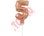 BC-5RZ5 BALON FOLIOWY RÓŻOWO-ZŁOTY "CYFRA 5" 13 CM NA PATYCZKU