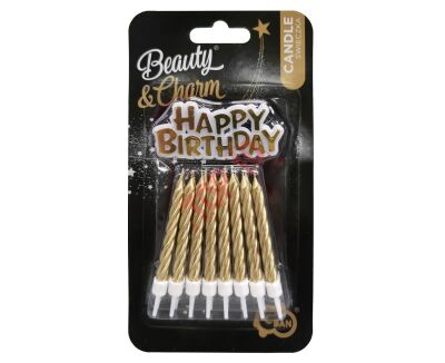 SF-HBZL ŚWIECZKI B&C URODZINOWE HAPPY BIRTHDAY, ZŁOTE 16/16 - 2