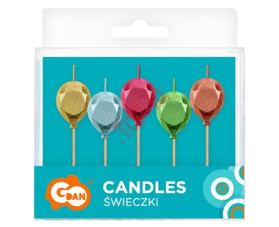 SF-PBAM ŚWIECZKI PIKERY BALONIKI, METALICZNE, 5 szt. - 2