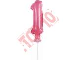 BC-5RO1 BALON FOLIOWY RÓŻOWY "CYFRA 1" 13 CM NA PATYCZKU