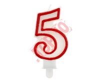 PF-SCC/5 ŚWIECZKA CYFERKA "5" CZERWONY KONTUR 7 CM