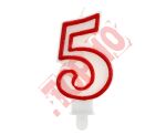 PF-SCC/5 ŚWIECZKA CYFERKA "5" CZERWONY KONTUR 7 CM