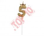 HC-SCK5 Świeczka cyferka 5, z koroną, szampańskie złoto, 6 cm