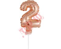 BC-5RZ2 BALON FOLIOWY RÓŻOWO-ZŁOTY "CYFRA 2" 13 CM NA PATYCZKU