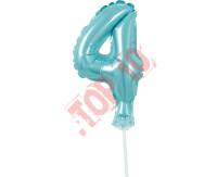 BC-5BL4 BALON FOLIOWY BŁĘKITNY "CYFRA 4" 13 CM NA PATYCZKU