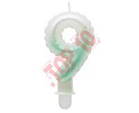 SF-PBZ9 ŚWIECZKA CYFERKA 9, OMBRE, PERŁOWA BIAŁO-ZIELONA