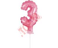 BC-5RO3 BALON FOLIOWY RÓŻOWY "CYFRA 3" 13 CM NA PATYCZKU