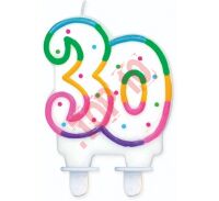 ŚWIECZKA CYFERKA Z KROPECZKAMI "30" 8 CM PF-SCK30
