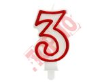 PF-SCC/3 ŚWIECZKA CYFERKA "3" CZERWONY KONTUR 7 CM