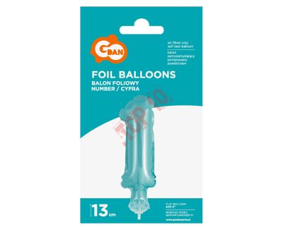 BC-5BL1 BALON FOLIOWY 13 cm, ''Cyfra 1'', BŁĘKITNA  - 2