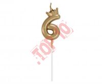 HC-SCK6 Świeczka cyferka 6, z koroną, szampańskie złoto, 6 cm