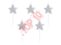 ŚWIECZKI URODZINOWE GWIAZDKI, SREBRNE, 3,5 cm  5 szt. SCS-7-018B