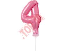 BC-5RO4 BALON FOLIOWY RÓŻOWY "CYFRA 4" 13 CM NA PATYCZKU