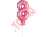 BC-5RO8 BALON FOLIOWY RÓŻOWY "CYFRA 8" 13 CM NA PATYCZKU