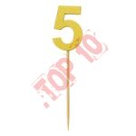 28-25 CYFERKA DREWNIANA NA TORT "5" ZŁOTA