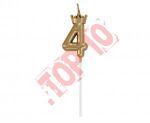 HC-SCK4 Świeczka cyferka 4, z koroną, szampańskie złoto, 6 cm