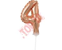 BC-5RZ4 BALON FOLIOWY RÓŻOWO-ZŁOTY "CYFRA 4" 13 CM NA PATYCZKU