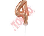 BC-5RZ4 BALON FOLIOWY RÓŻOWO-ZŁOTY "CYFRA 4" 13 CM NA PATYCZKU