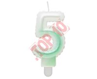 SF-PBZ5 ŚWIECZKA CYFERKA 5, OMBRE, PERŁOWA BIAŁO-ZIELONA