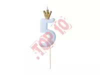 SCU6-5-001J Świeczka urodzinowa Cyferka 5, jasny niebieski, 9.5cm