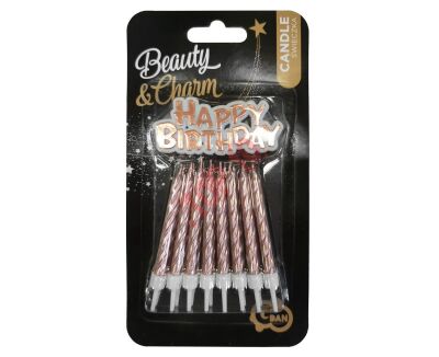 SF-SUHB ŚWIECZKI B&C HAPPY BIRTHDAY, RÓŻOWO-ZŁOTE, 16/16 - 2