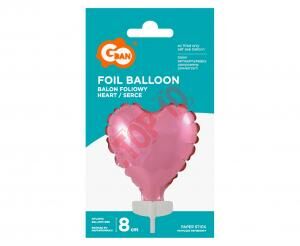 BS-4RO BALON FOLIOWY SERCE NA PATYCZKU, RÓŻOWE 8 cm - 2