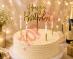 PF-TOZT ZŁOT TOPPER "HAPPY  BIRTHDAY" + 4 ŚWIECZKI BROKATOWE