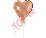 BS-4RZ BALON FOLIOWY SERCE NA PATYCZKU, RÓŻOWO-ZŁOTE 8 cm