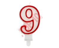 PF-SCC/9 ŚWIECZKA CYFERKA "9" CZERWONY KONTUR 7 CM