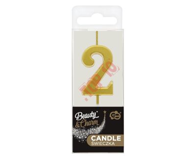 BH-SPZ2 ŚWIECZKA CYFERKA ''2'', METALICZNA ZŁOTA, PIKER B&C - 2