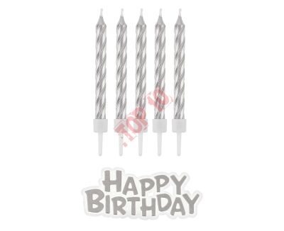 SF-HBSR ŚWIECZKI B&C URODZINOWE HAPPY BIRTHDAY, SREBRNE 16/16 - 2