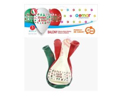 GB/PG23  BALONY PREMIUM ''WESOŁYCH ŚWIĄT'' 3 KOLORY 12'' / 5 szt. - 2