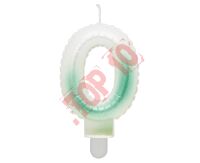 SF-PBZ0 ŚWIECZKA CYFERKA 0, OMBRE, PERŁOWA BIAŁO-ZIELONA