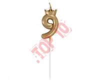 HC-SCK9 Świeczka cyferka 9, z koroną, szampańskie złoto, 6 cm