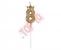 HC-SCK8 Świeczka cyferka 8, z koroną, szampańskie złoto, 6 cm