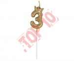 HC-SCK3 Świeczka cyferka 3, z koroną, szampańskie złoto, 6 cm