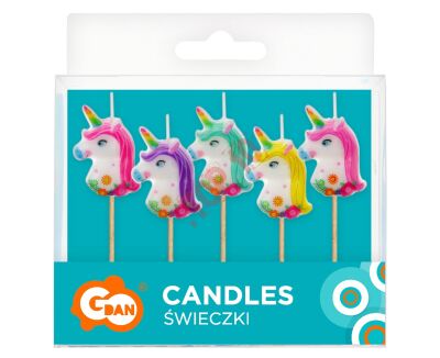 SF-PJEK ŚWIECZKI PIKERY JEDNOROŻCE, KOLOROWE, 5 szt. - 2